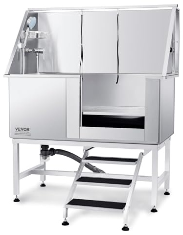 VEVOR Baignoire de Toilettage Chien 127 cm Baignoire pour Chien Acier Inox Baignoire Chat avec Boîte à Savon, Robinet, Accessoires Nombreux Baignoire pour Animaux de Compagnie, Maison, Escalier Droite