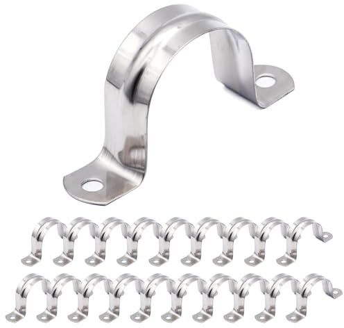 SUPERFA 50mm U Shaped Pipe Strap Clamps, 20Pcs | 304 Stainless Steel, U Shaped Two-Hole Design, 6mm Screw Holes, for Water, Gas, and Hose Pipes