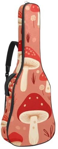 Akustikgitarrentasche Universal Tasche für 40/41/42 Zoll Gitarre, wasserdichte Gigbag mit Staufächern und verbessertem Schutz, Rot Pilz Muster, mehrfarbig, 42.9x16.9x4.7 in, Gitarrentasche