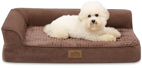 COZY KISS Divano impermeabile per cani, fodera impermeabile e fondo antiscivolo, letto per animali domestici in schiuma a forma di cassetta delle uova (Tipo U marrone, S(76 * 51 * 19CM))