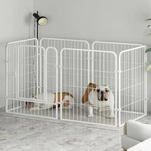 RUYICZB 6-Teilig Welpenlaufstall, Hundelaufstall Mit Tür, Welpenauslauf Tierlaufstall Hunde Mit Automatischer Verriegelung Freilaufgehege Für Hund Katze Welpe Kaninchen,Weiß,120x60x60cm