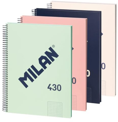 MILAN® Packung mit 4 Notizbüchern A4, Hardcover, kariertes Papier (5 x 5 mm), 80 Blatt à 95 g/m², Gummi-Kollektion 430