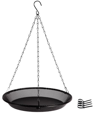 HRAYLTOP Hangende Vogelfütterschale mit 16,3 Zoll Eisen Hängekette Abnehmbare Outdoor Dekor für Garten Hinterhof Patio und Deck -Perfekt für Die Anziehung Von Vögeln