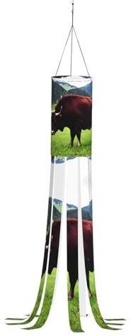 SABFWF Windsack mit echtem Schweizer Kuh-Motiv, für Herbst, Winter, Thanksgiving, Outdoor und Geister-Thema, Windsack mit Stange