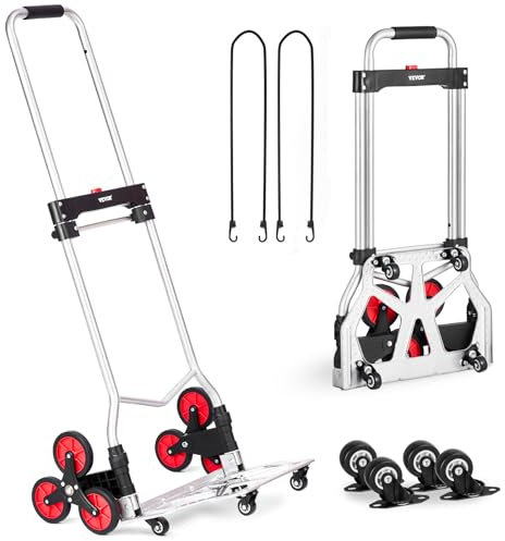 VEVOR Carro de Escalera 118 kg Carretilla de Mano Plegable para Subir Escaleras con Mango Telescópico 10 Ruedas 2 Cuerdas Elásticas para Transporte, Almacén, Aeropuerto, Centro Comercial, Mudanzas