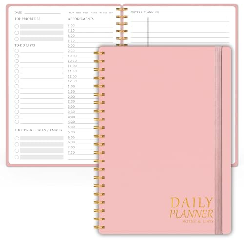 Tagesplaner mit Stundenplänen - undatiertes To-Do-Listen-Notizbuch, Spiralbindung, 14 x 21,6 cm, Aufgaben und Termine verwalten, perfekter Bürobedarf für Frauen - Rosa