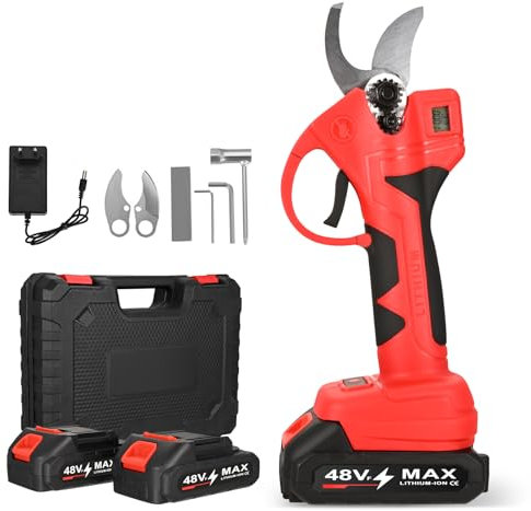 Forbici Potatura a Batteria, 30mm Professionali Forbici Potatura Elettriche con 2 * 2000 mAh, SK7 Lame, display LCD, Motore brushless, potatura efficiente per giardinaggio, alberi da frutto, vigneto