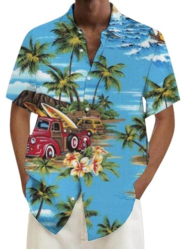 Cruise Hawaii-Hemden für Herren, kurzärmelig, Button-Down, lässig, tropisches Hemd, lockere Passform, Karibik, Sommer, Mexiko, Strand, lustige Party, Vintage, Bowling-Shirt, Flamingo,