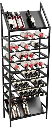 MetaloPro Casier à Vin Métal Noir 63 Bouteilles, Range Bouteilles Robuste, Étagère à Vin Design Moderne, Meuble de Rangement pour Cave à Vin, Cuisine ou Bar – 170x30x60 cm