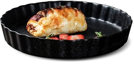 Fuente for lasaña grande y profunda, fuente for lasaña grande y profunda, fuentes grandes for hornear, fuente redonda for pizza for horno de cerámica, fuente grande for tartas, color negro, 27 x 27 x