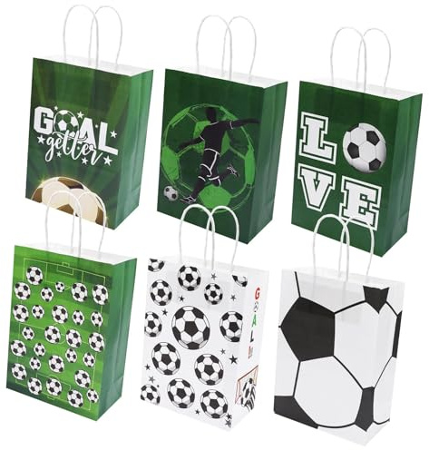 Yuannee Fußball Papiertüten,12 PCS Geburtstagstüten Football Partytüten mit Henkel Kindergeburtstag Tüten Fußball Mitgebsel Papiertüten Geschenktüten für Kinder Geschenk