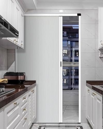 Puertas Plegables Tipo acordeón para Cocina, Color Blanco, correderas Plegables sin taladrar, de aleación de Aluminio y Tela no Tejida, para Armario, despensa (71 x 203 cm)
