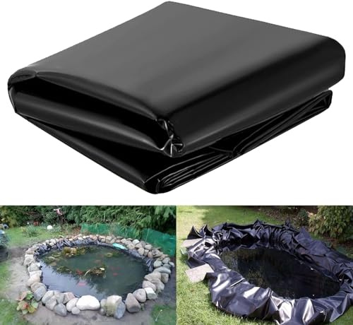 KIUZODPA Bâche pour étang 3 x 4 m, 4 x 6 m, 5 x 8 m, 8 x 10 m, 10 x 12 m, Noire, résistante, Film d'étanchéité pour étang, Jardin, Bassin à Poissons, Membrane Anti-humidité (5 x 10 m (16,4 x 32,8 Pie