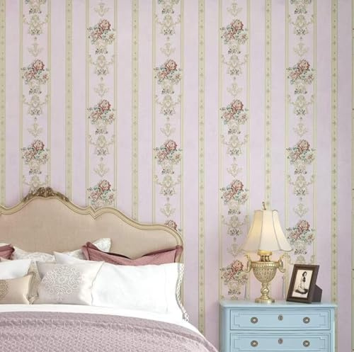 DMRLBYMC Selbstklebend Tapeten Vliestapete Gestreiftes Blumenmuster im modernen, minimalistischen Stil Wanddeko Bildtapete 3d Effekt Wand Dekoration Wohnzimmer Badezimmer Küche53x300cm.(Rosa)