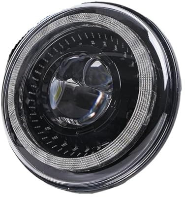 Awqmx Motorrad scheinwerfer Für Softail Für Schlank Für Fett Für Junge 7 Zoll H4 Moto Scheinwerfer DRL Halo Ring Bernstein Engel Auge Frontscheinwerfer(Schwarz)