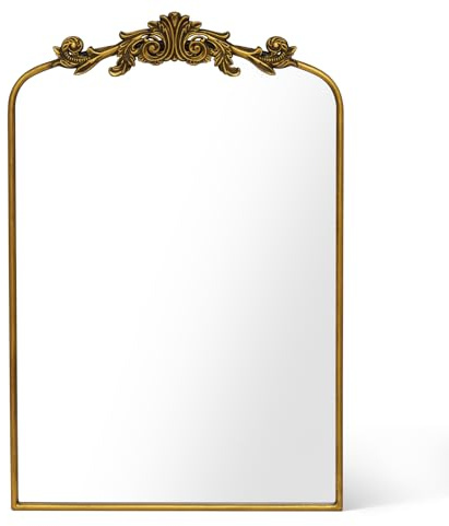 Awhtixbo Barock Spiegel Goldrand 60x90 cm - Prunkvoller Halbrunder Wandspiegel mit Bögen für Wohnzimmer & Flur, Antik-Vintage Design, Dekorative Wanddekoration