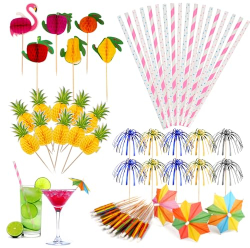 Lytonix 120 Pièces Décorations de Cocktail, Réutilisable Parasol Cocktail | Pailles Décoratives, Bâton Feu D'artifice, Parasol Deco Cocktail, Accessoires pour Banquets, Fêtes D'été, Mariage Fête, Bar