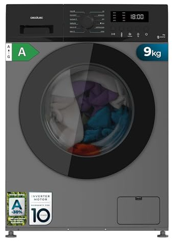 Cecotec Lavadora 9K Carga Frontal Bolero DressCode 9155 Inverter Steel. Clase A-30%, 1400RPM, 12 Programas, Motor Inverter Plus, Bajo Consumo, Steam Max, Drum Clean, Delay Start, Panel Control LED