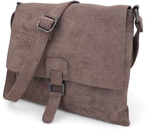 styleBREAKER Damaxelväska sammetslen axelväska | Crossbody Bag med kuvert, magnetknapp, dragkedja och justerbar rem 28,5 x 25 cm, toupe
