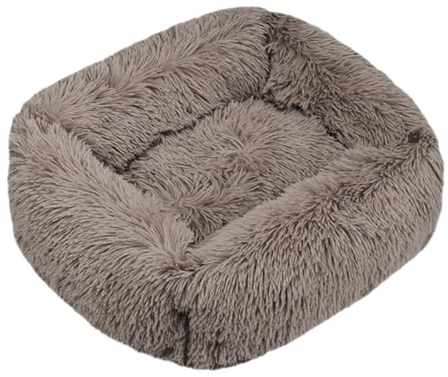 HotYou Orthopädisches Hundebett Rechteckiger Fluffy Wolke Hundekissen Hundesofa Katzenbett Kuscheliges Hundekorb Waschbar Rutschfester und Wasserdichter Boden,BeigeBraun,S 55 * 45 cm（<5KG）