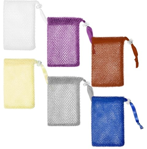 6 Stück Seifensäckchen, Naturprodukt Seifen SäCkchen Für Feste Seife Seifenbeutel Seifentasche Seifennetz Mesh Kordelzug Massage Seifensack Einfach für Die Reise Duschen