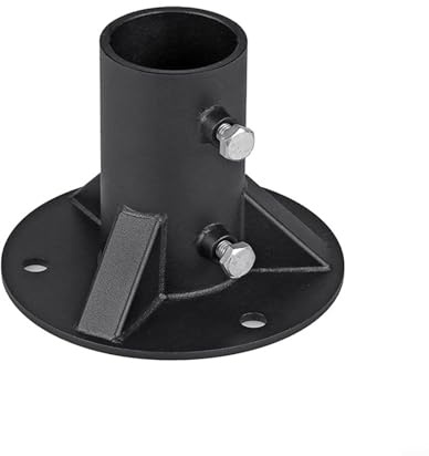 Base de brida de acero con tornillos laterales, soporte de metal redondo resistente para valla de eslabones de cadena, lámpara o buzón, polvo negro (58 mm)
