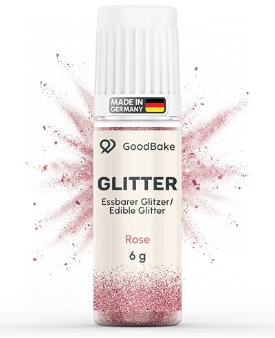 GoodBake Essbarer Glitzer Rosa 6 g | zuckerfrei, vegan, geschmacksneutral | Glitzer für Getränke, Cocktails, Torten mit Lebensmittelfarbe Pulver | Made in DE | Edible Glitter | Glitzerpulver essbar