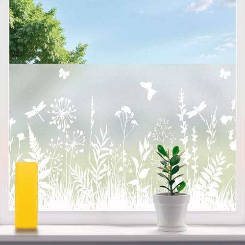 Snugfolk Vinilos para Cristales 59,5x120 cm Flores Esmeriladas Privacidad, Lamina Adhesivo Cristal Opaco Anti-UV Vinilo Ventana Privacidad para Baño Hogar Cocina y Oficina