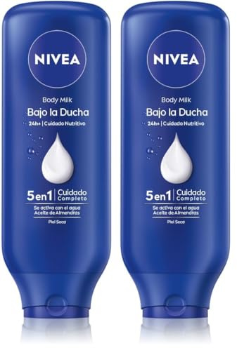 NIVEA Body Milk Bajo la Ducha - Loción Corporal Hidratante para la Ducha 5 en 1 Cuidado Completo - 24h de Hidratación - Aceite de almendras - Se Activa con el Agua - Piel seca - Pack de 6 x 400 ml