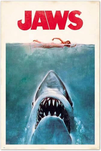 KUSTOM ART Poster Decorativo da Parete Serie Locandine Film Celebri lo Squalo Steven Spielberg Stampa su Carta Lucida 90x60cm Senza Cornice