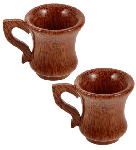 SEWACC Bicchieri da Vino in Legno di Cocco 2 Pezzi con Manico Tazze di Legno Naturali Rotonde per Casa e Ufficio Tazze Multifunzionali per Bevande Calde e Fredde Design Unico