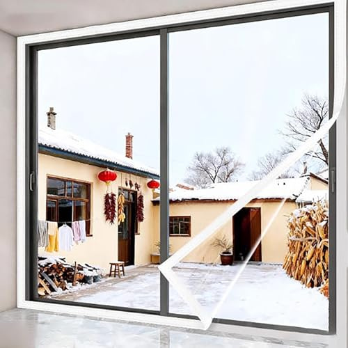 Kits de aislamiento de ventanas resistentes a la intemperie,puerta de patio interior transparente y lona de película,plástico para invierno,cortina cálida y resistente al viento,Reutilizable