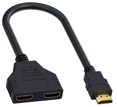 Elecora HDMI Splitters 1 in 2 Out HDMI Splitter Cable Adapter, 1080p HDMI Male to Dual Female 1 to 2 Way Distributor Converter for HD LED LCD DVD TV Dual Monitors Signal One in Two Out Plug and Play