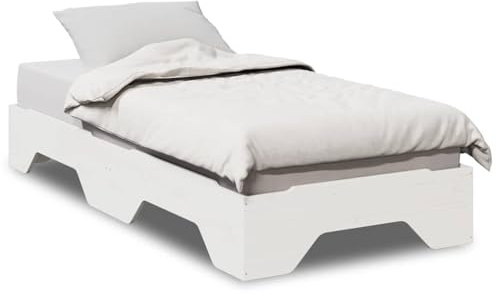 Foknhdi Stapelbett 75x190 cm aus massivem Kiefernholz, Gästebett Bettgestell mit Lattenrost, platzsparendes Einzelbett stapelbar für Gästezimmer, Weiß