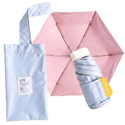 Vinuwu Mini Regenschirm UV Schutz Sonnenschirm Ultraleicht Sonnen (Blau)
