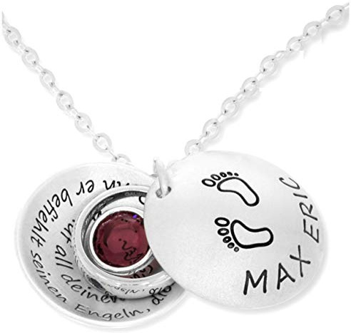 Taufkette Silber Medaillon Geburtsstein mit Gravur Taufmedaillon Taufschale Silberkette zur Taufe Taufgeschenk für Patenkind Taufring Mädchen Junge Taufspruch