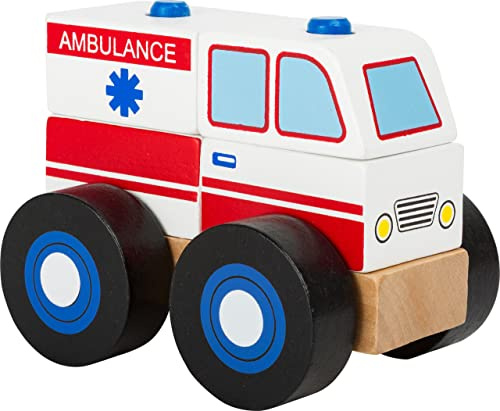 small foot 11074 Konstruktionsfahrzeug Krankenwagen aus Holz, FSC 100%-Zertifiziert Spielzeug, Mehrfarbig