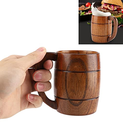 Bewinner Tazza di Birra in Legno 550 ml, Grande Capacità Tazza Naturale con Manico per Birra, Tè, Acqua, Ideale per Bar, Ristorante, Club
