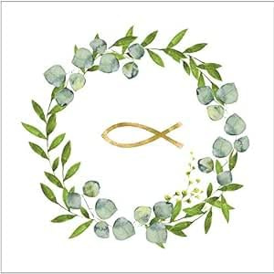 Miss Lovely Kommunions-Servietten Konfirmations-Servietten Fische MIT GRÜNEM Kranz Kirchliches Fest Kommunion Konfirmation Firmung Taufe Junge & Mädchen Firmung 20 Servietten