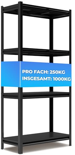 ALL Premium Metallregal Schwarz mit Schwerlastregal Metallböden 180x90x40cm - 1000kg Traglast 100% Kaltgewaltzer Stahl - Regal 90 cm Breit, Regal 40 cm tief lagerregal Metall