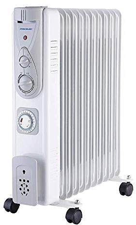 PRO ELEC PELL0215-UK 2.5kW 11 Fin Oil Filled Radiator with Timer, White