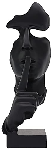 aboxoo Thinker Statue, Silence is Gold Abstract Art Figurine, Modern Home Resin Sculptures Decorative Objects Piano Desktop Decor for Creative Room Home, Office Study Decor (Black)