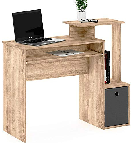 BAKAJI Scrivania con Cassetto in Tessuto Ripiano Superiore libreria e Portatastiera Estraibile Tavolo da Lavoro Porta PC Computer in Legno MDF Arredamento Casa Ufficio Cameretta (Quercia)
