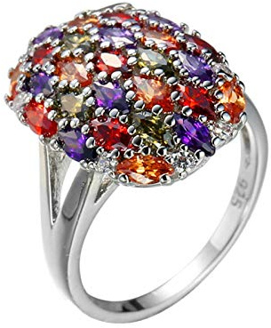 Beydodo Verlobungsring Damen Versilbert, Ehering Vintage mit Bunten Zirkonia Hochzeit Ring Trauringe Silber