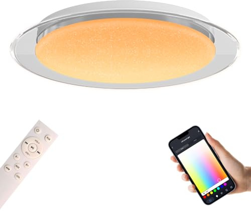 40W Φ40cm LED-Deckenleuchte mit Bluetooth-Lautsprechern, kompatibel mit Amazon Alexa und Google Home, RGB-Farbwechsel-Fernbedienung, dimmbar, Smart Musik-Lampe für Schlafzimmer, Badezimmer