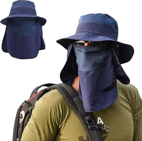 TMEOG Sonnenhut Herren Damen Nackenschutz Fischerhut Wanderhut Safari Hut UV Schutz Boonie Anglerhut Leicht Gartenhut Faltbar Sonnenschutzhut Sommerhüte für Outdoor(Blau)