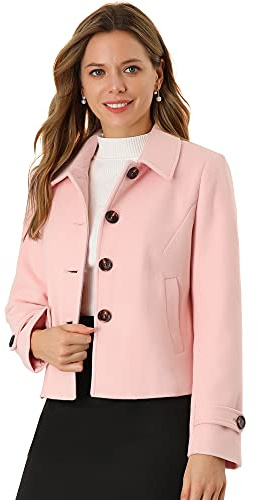 Allegra K Women's Turn Down Collar Long Sleeve Single Breasted Outwear Winter Pea Coat Small Pink