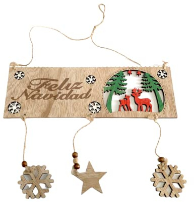 TIENDA EURASIA® Colgantes Originales Feliz Navidad - Adornos y Decoración para Casa - Madera 46x29 cm