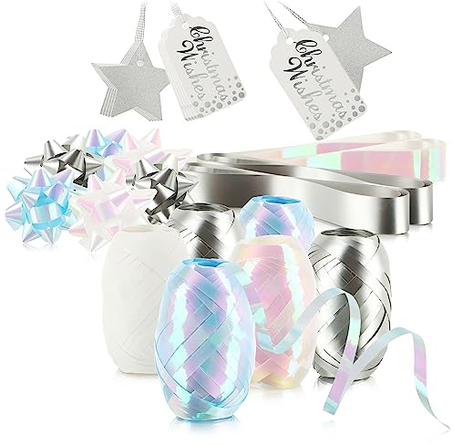 com-four® 28-teiliges Geschenkverpackungsset für Weihnachten und Geburtstage - Geschenkschleifen und Geschenkbänder - selbstklebende Geschenkschleifen - Set zum Basteln und Verpacken