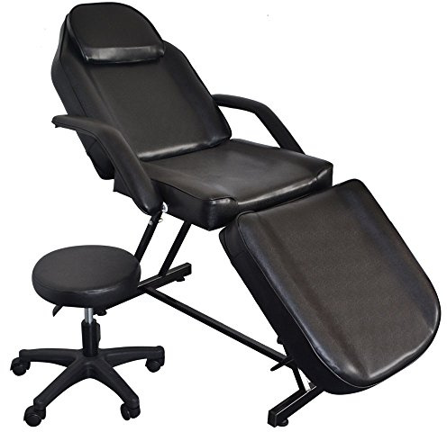 Alightup LEADZM Table de Massage Pliante Professionnelle avec Tabouret à roulettes Legere Aluminium Housse Table Massage Lit Cosmétique Massage 3 Sections Portable Ergonomique Noir